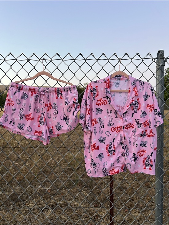 Celebrate Patriotic Other - Women's Pink Vintage Cowgirl Theme Printed Short Pajama Set